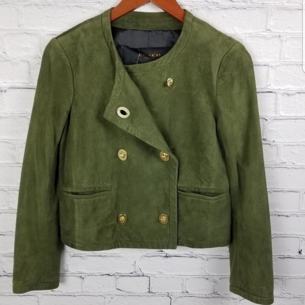 Coach Olive Green Jacqueline Suede Jacket Size S